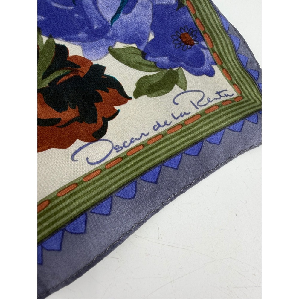 Oscar de la Renta Scarf Women OS Blue Floral Paisley Silk Vintage Luxury Chic - Picture 4 of 7